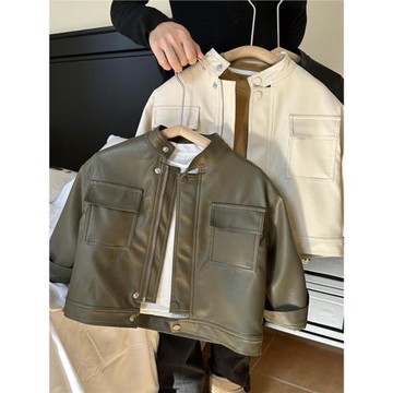 布吶吶兒2024童春秋新品男女韓版外套皮衣防風百搭工裝機車洋氣潮