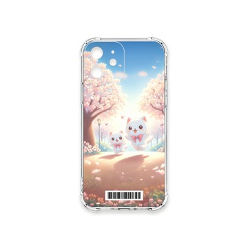 iPhone 12 mini 殼 TRON IPhone 12 MINI 櫻花插畫風格白貓咪  載具 四角防摔殼 手機殼