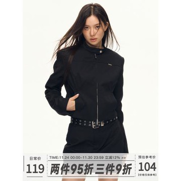 101PASSION黑色短款外套女春季修身顯瘦高級感半身裙套裝立領夾克