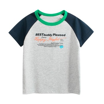 27KIDS - 純棉短袖上衣-文字標語-灰/藏青