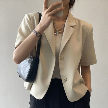 S-4XL 大尺碼西裝外套 短袖西裝外套女 夏季薄款韓版垂感短款休閑小西服上衣 韓國西裝