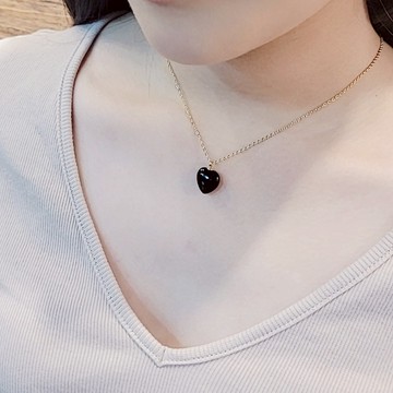 送禮物 [現貨商品]【焦糖小姐Ms caramelo 】愛心黑瑪瑙項鍊 306不鏽鋼 Stainless steel
