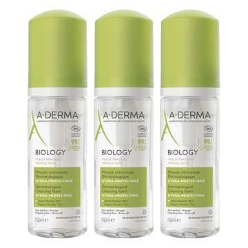 A-DERMA 艾芙美 新葉三效潔膚慕斯 溫和保濕 深層清潔毛孔髒污與淡妝  150ml  3瓶