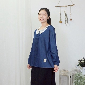 Hana Mokuba 鏤空刺繡娃娃領牛仔上衣