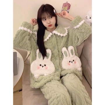 睡衣女秋冬季珊瑚絨加絨加厚2025年新款可愛卡通冬天法蘭絨家居服