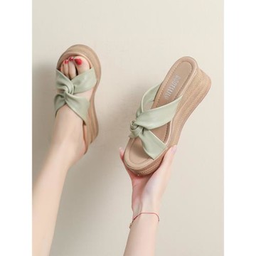 香港復古風2025年新款涼拖鞋女夏季外穿松糕厚底坡跟交叉懶人拖鞋