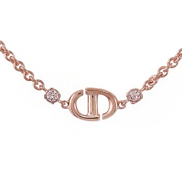 Christian Dior CD Navy CD標誌粉水鑽項鍊.玫瑰金