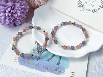 【彩霞】橙月光 拉長石 白月光 薰衣草紫晶 14k包金 S925純銀手鍊