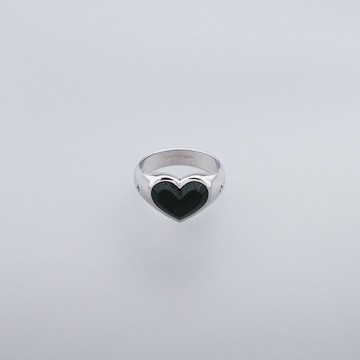 心形鴉青墨玉翡翠戒指