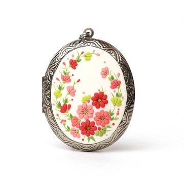 照片小盒項鍊吊墜花卉吊墜波西米亞風珠寶綻放項鍊