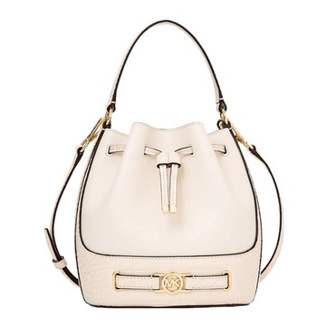 MICHAEL KORS - 蛇紋皮革拼接素面皮革兩用水桶包 (白)