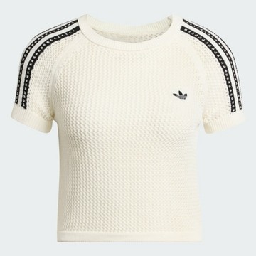 Adidas 愛迪達 Crochet Tee KE0200 女 休閒短袖 米 鉤織 短版
