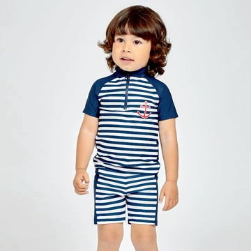 德國PlayShoes 抗UV防曬短袖兩件組兒童泳裝-海軍風 - 98/104