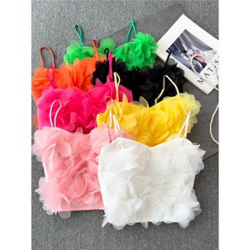 純欲法式吊帶背心女外穿網紗立體花朵拼接內搭別致短款抹胸上衣夏