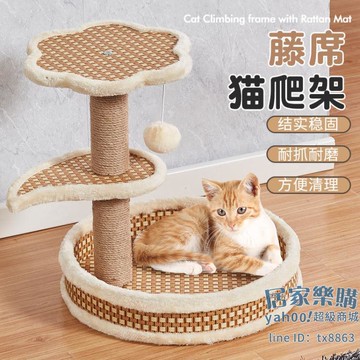 貓跳台 貓爬架貓窩貓樹一體小型夏季藤席涼席不掉屑劍麻貓抓板柱四季通用【林之舍】