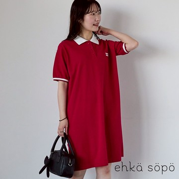 ehka sopo 配色滾邊標誌刺繡短袖polo連身裙(0F000724010)