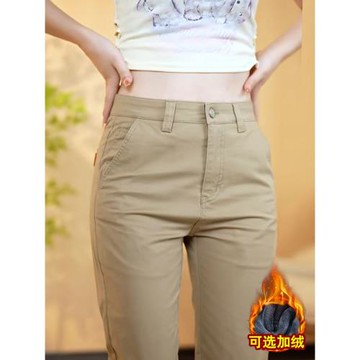 高端休閑褲男2025新款純棉卡其色褲子男款修身直筒長褲秋冬款加絨