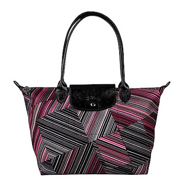 Longchamp OP ART幾何風格錯視條紋長提把手提水餃包-小/紅色