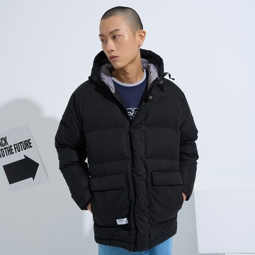 冬季霸氣連帽中長版羽絨外套(黑色)-男