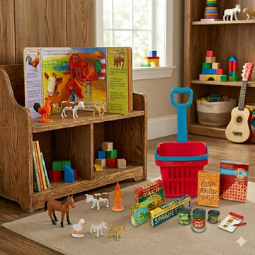 限時優惠  Melissa＆Doug 一起來玩家家酒：農場＋超市購物套裝 (玩具、收納盒、送禮) {外島不配送}