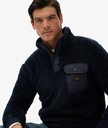 Superdry Men's High Pile Fleece Henley Jumper Navy Size: Xxl