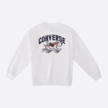 CONVERSE PET GRAPHIC CREW FLEECE TOP EGRET 中性長袖 白-TWUCJ420-W2Y