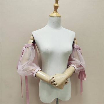 2021新款仙女紗袖婚紗配件松緊粉色絲帶五分袖胖mm遮肉肉神器