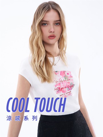 漸層水彩感裝飾涼感上衣-白