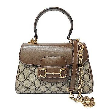 【GUCCI 古馳】703848 經典1955系列馬銜扣迷你手提斜背兩用包(棕色)