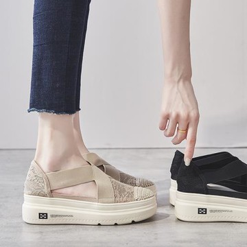 2024夏季女士包頭小香風時尚鏤空休閑平底厚底網紗今年新款涼鞋女