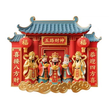 台灣24h🐑五路財神磁吸磁性冰箱貼新年喜慶祈福家居飾品送朋友招財進寶