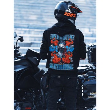 美式高街暗黑風骷髏復古惡搞帽衫連帽衛衣套頭重磅加厚寬松搖滾男