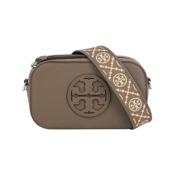 TORY BURCH Miller 荔枝紋雙拉鍊迷你相機包(蘑菇棕) 171955 250