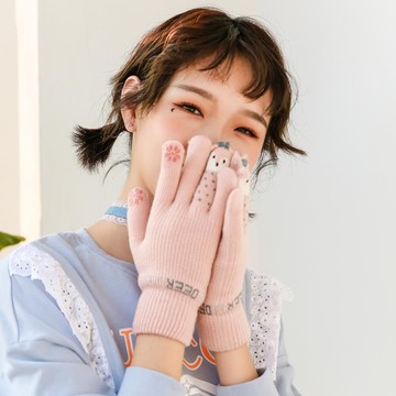 毛線手套女保暖韓版可愛加絨五指可觸屏騎行