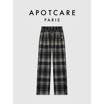 【新品】法國APOTCARE官網 加絨格紋直筒休閑褲女2025年冬季新款