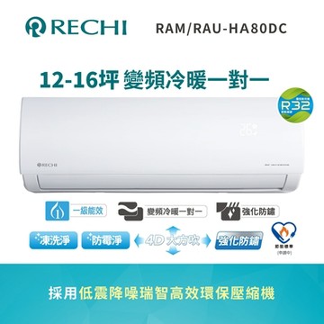 聲寶瑞智 12-16坪 一級變頻冷暖空調RAM/RAU-HA80DC 送基本安裝+舊機回收