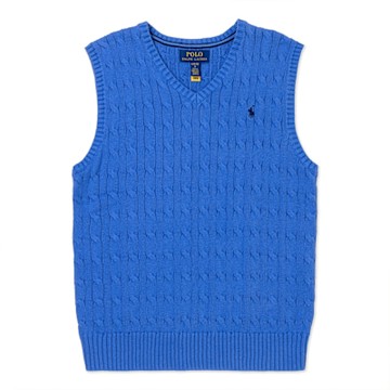 Polo Ralph Lauren RL 熱銷刺繡小馬背心針織毛衣(青年款)-寶藍色