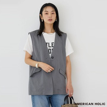 AMERICAN HOLIC  俐落V領單扣雙口袋背心