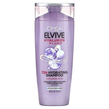 L'Oréal, Elvive，Hyaluron + Plump，72 小時保濕洗髮水，適用於乾性脫水髮質，12.6 液量盎司（375 毫升）