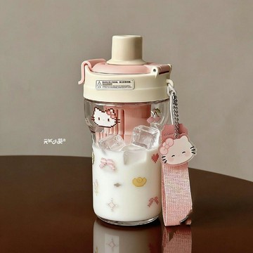 【臺灣-出貨】少女可愛Kitty吸管杯學生小衆卡通塑料杯女生高顏值便攜雙飲杯子LJS36