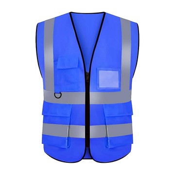 多功能透氣安全反光背心 人體工學設計 高反射反光條 多功能收納口袋  螢光藍  1件  彈性