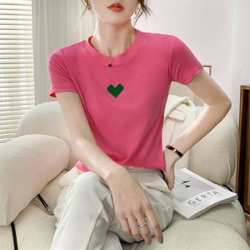 短袖T恤2023夏季新款通勤短款圓領上衣女設計感小眾時尚女裝