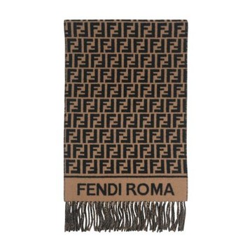 FENDI FF Logo 羊毛及喀什米爾圍巾(棕色)