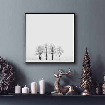 白雪與樹 - 白色雪花冬天掛畫/居家裝飾/純白雪地/枯樹風景