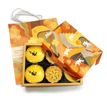 [永全鑫]中秋茗心秋色薰月6入禮盒提袋組(綠豆椪+蛋黃酥-烏豆沙+廣式小月餅-烏豆沙-蓮蓉)