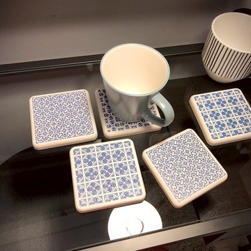 【MBM】慵懶格調MBM花磚珪藻土杯墊組(一盒5入)_(不含石綿)