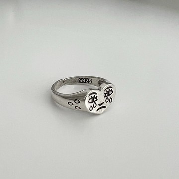 愛心 圖騰 戒指 銀戒指 手繪 開口戒指 現貨 實拍 潮流藝術 哭哭 流淚 S925 藝術 潮流 SR042