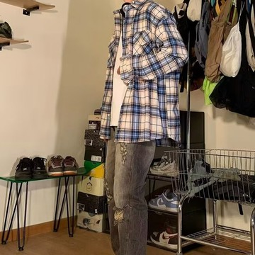 韓版撞色格子長袖襯衫男 春秋寬鬆慵懶風潮流百搭外套男