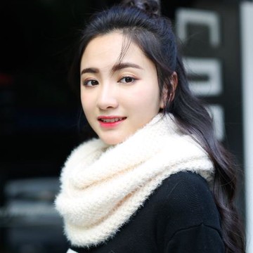 百搭冬季女士套頭圍脖毛線韓版仿兔毛純色毛絨絨針織保暖脖套圍巾