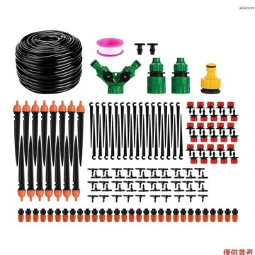 Kkmoon 164FT DIY滴霧灌溉套件，帶軟管可調噴嘴快速連接器自澆水系統分配管，用於盆栽植物溫室天井草坪流